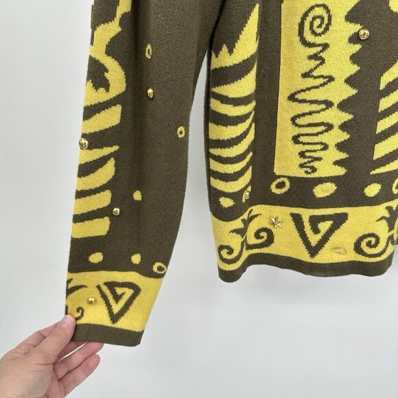 Y2K MONDI sweater cotton knit geometric print crewneck pullover retro US M 40 - Picture 4 of 8